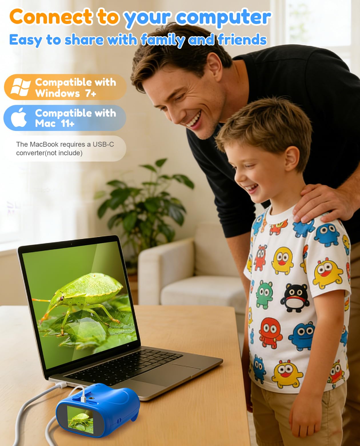 Microscope Numérique Portable 1000X pour Enfant: Miniscope & Télescope 2-en-1 avec Écran IPS 2,0" 4K, Loupe Portable STEM, 15 Lames, Jouet Rechargeable, Cadeau pour Garçons et Filles 4-12