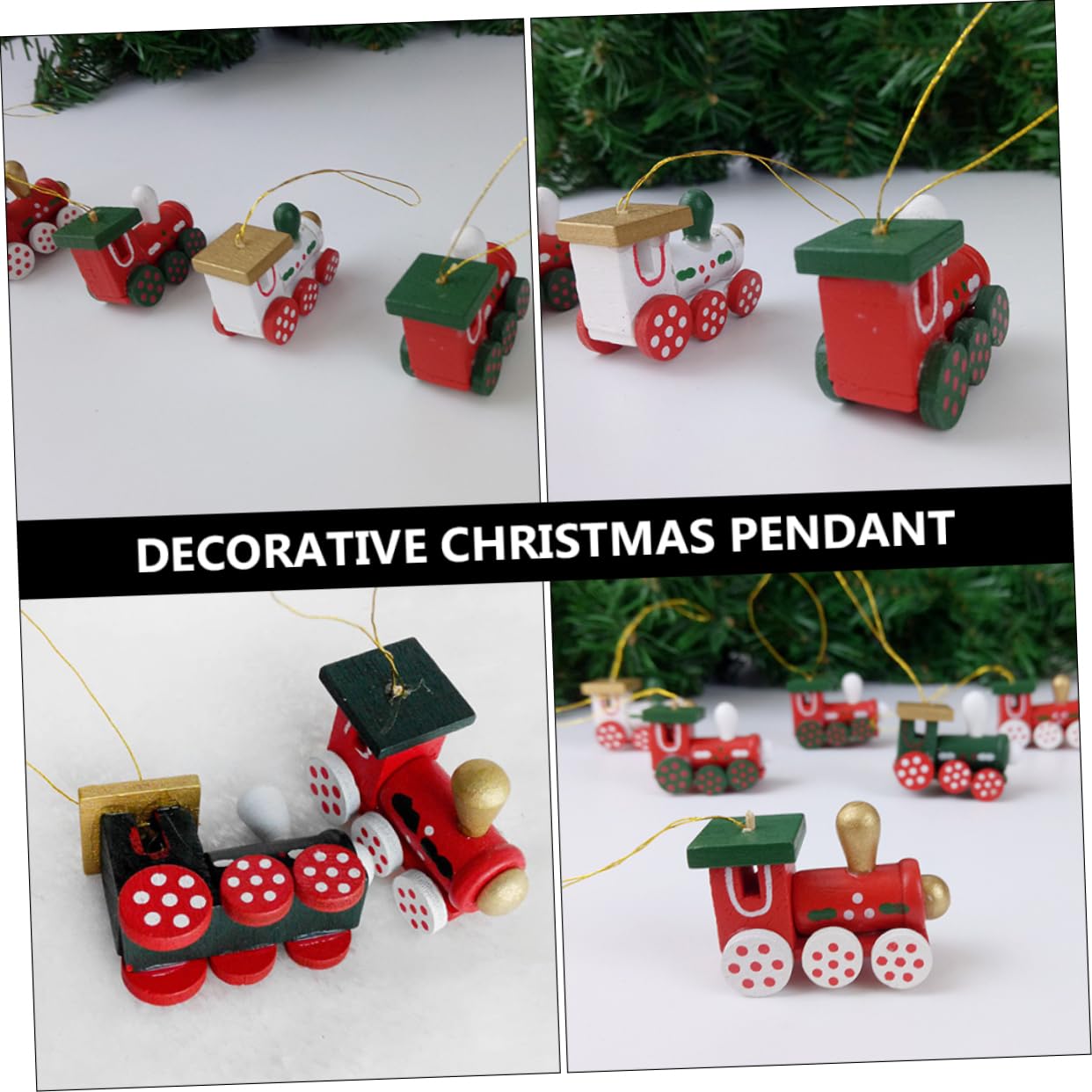 Colgantes Navideños De Madera Locomotora 13x11 Cm, Decoración del Árbol De Navidad, Juego De 12 Piezas para Ambiente Festivo