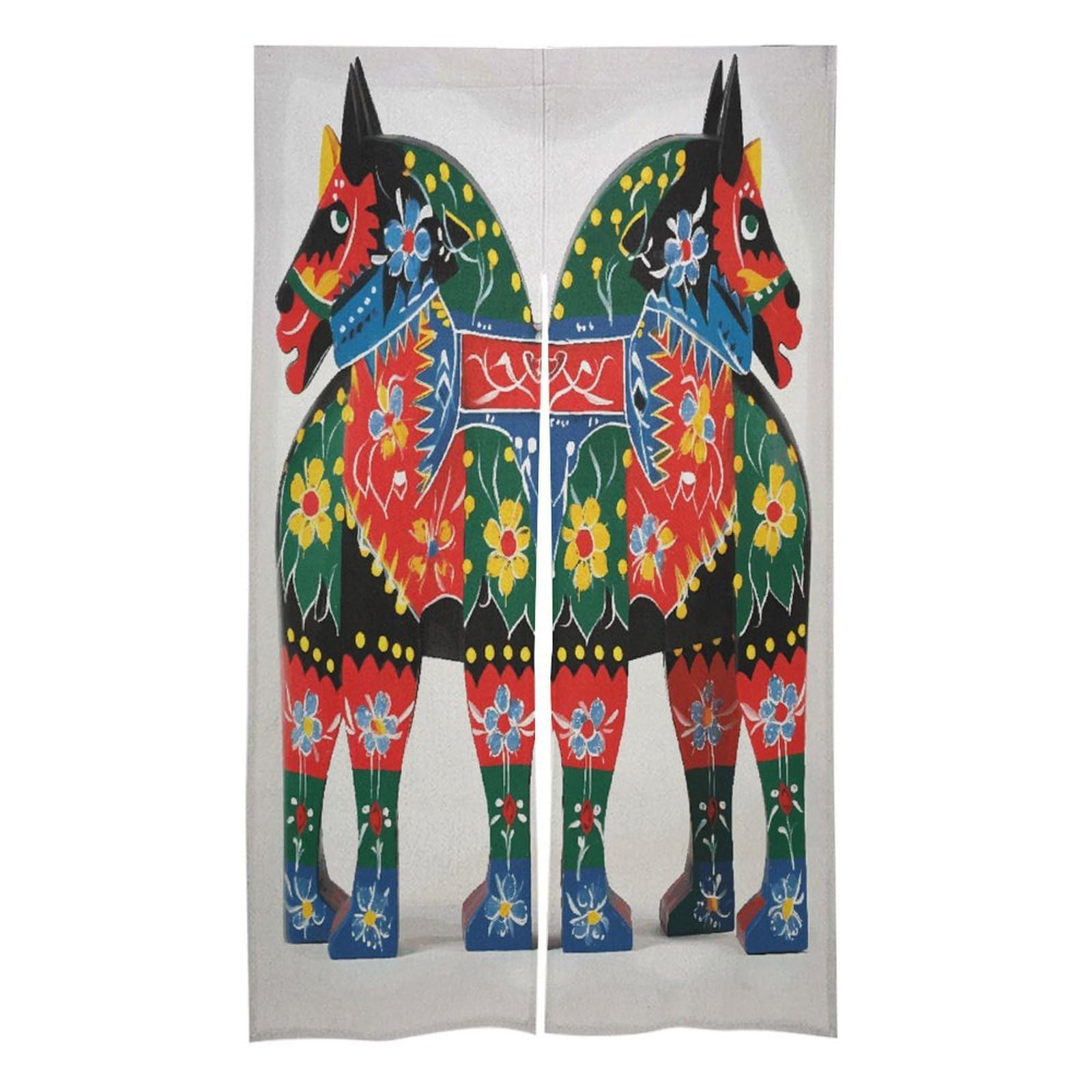 VstaDank Runner Swedish Dala Horse Folk Noren Doorway Curtain Printed Window Treatment Door Tapestry Chinese Traditional Doorway Curtain Long Type Door Tapestry for Home Decoration