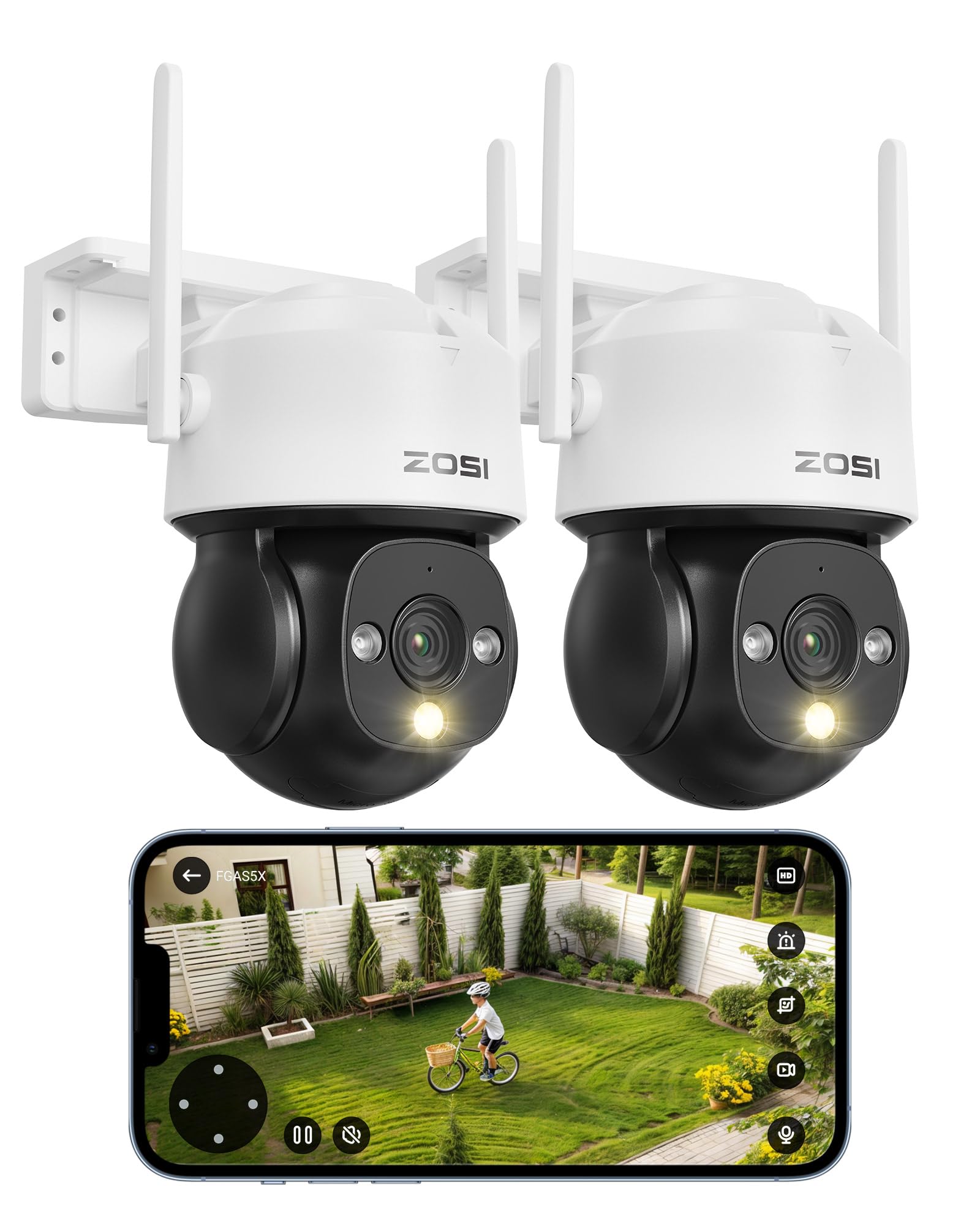 ZOSI 2 cámaras de vigilancia PTZ para Exteriores, WiFi, detección de Personas/vehículos, Seguimiento automático, Audio bidireccional, C290