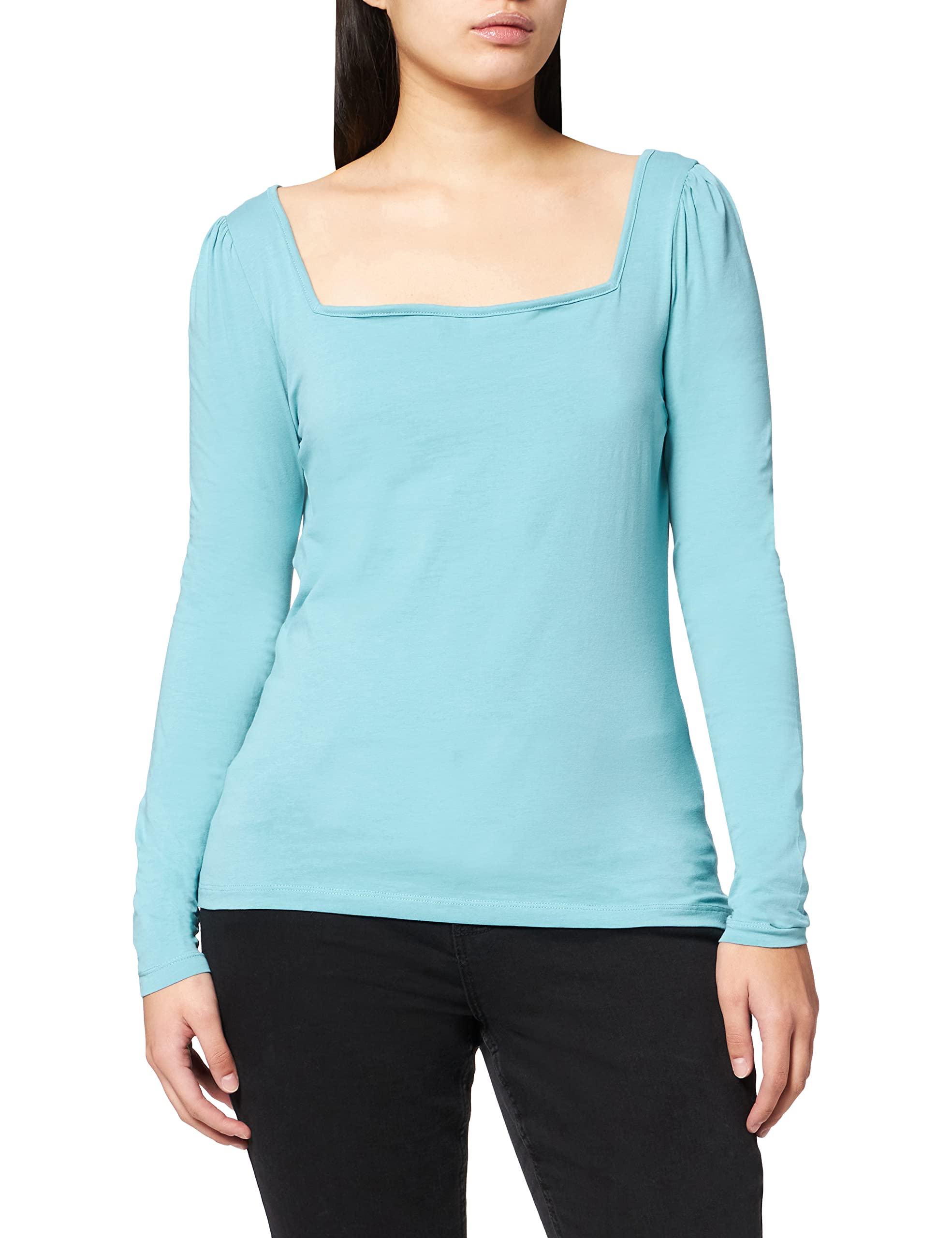 Esprit Women's 390/Light Aqua Green T-Shirt, Xs, Organic Cotton, Square Neck, Long Sleeves