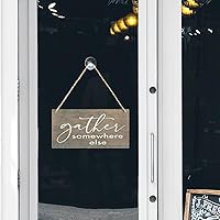 Vista 6 de Placa de madera con texto en inglés "Gather Somewhere Else", decoración de estante de cocina, letreros de madera, placa colgante rústica, decoración