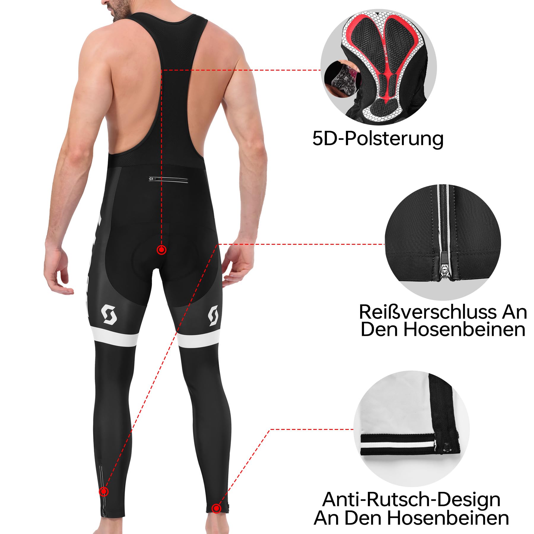 Ensemble Maillot Cyclisme à Manches Longues pour Homme Maillot Vélo | Course Tenue Cuissard Rembourré 5D Automne-hiver Poche Zippée Bandes Réfléchissantes Bandes Antidérapantes aux bas des Jambes