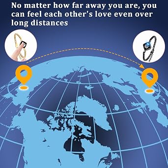 PULOMI Long Distance Touch Bracelet,Vibration & Light Up Couple Bracelet,Remote Smart Matching Bracelet for Distance Relationship,Girlfriend,Boyfriend,Christmas Gift,Black Gold,Adjustable,Stainless Steel,Crystal