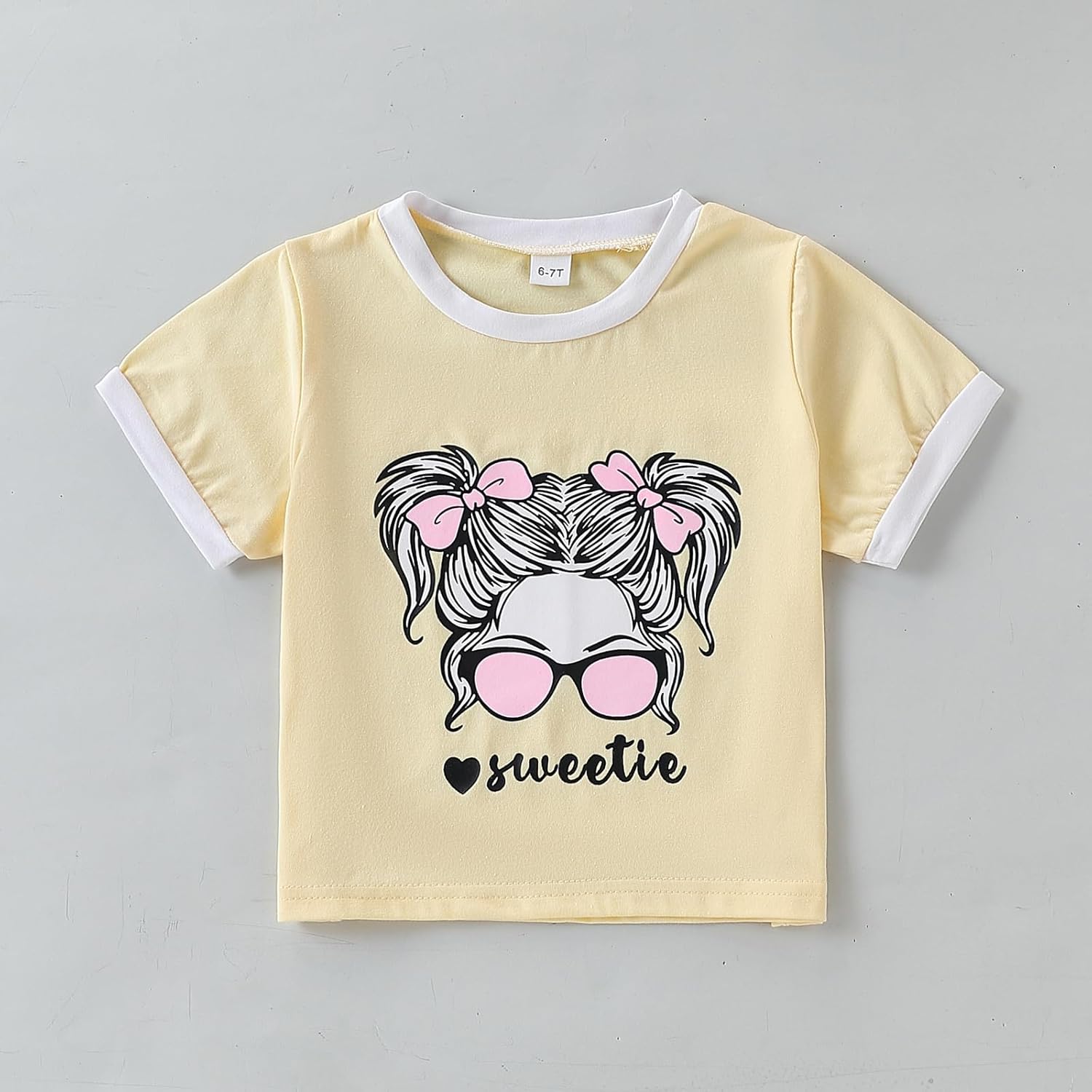 Size 6-12 Years Girls Clothing Sets Short Sleeve Tops & Sweatpants Lounge Set Sweatsuits With Pocket - Image 3