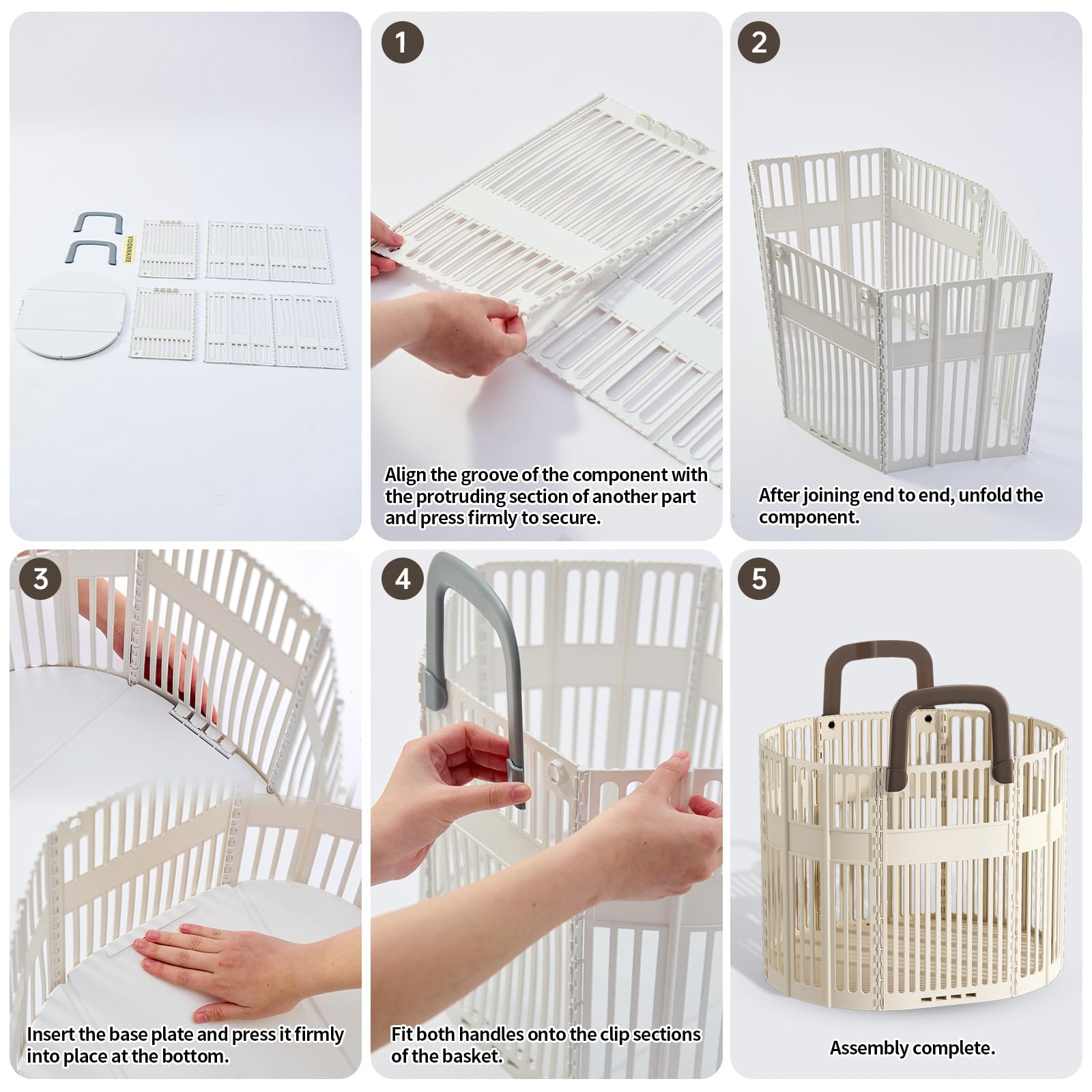 PAVSTINE Cesto Portabiancheria Pieghevole Grande, Portabiancheria Plastica | 43L Cesto Biancheria Sporca con Manici Salvaspazio, Collapsible Laundry Basket per Bagno, Lavanderia, Beige