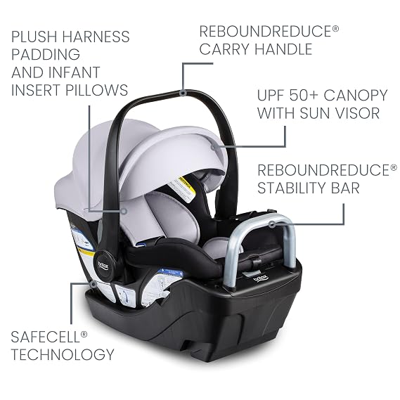Britax Willow S Infant Car Seat With Alpine Base Glacier Onyx | Rear Facing Lightweight Baby Car Seat With ClickTight for Easy Installation, Naturally Flame-Retardant SafeWash Fabrics
