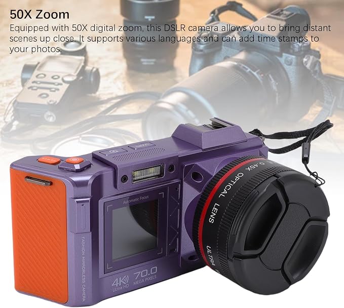 Cámara digital DSLR Yunseity 70MP 4K con zoom 50X y doble pantalla miniatura 6