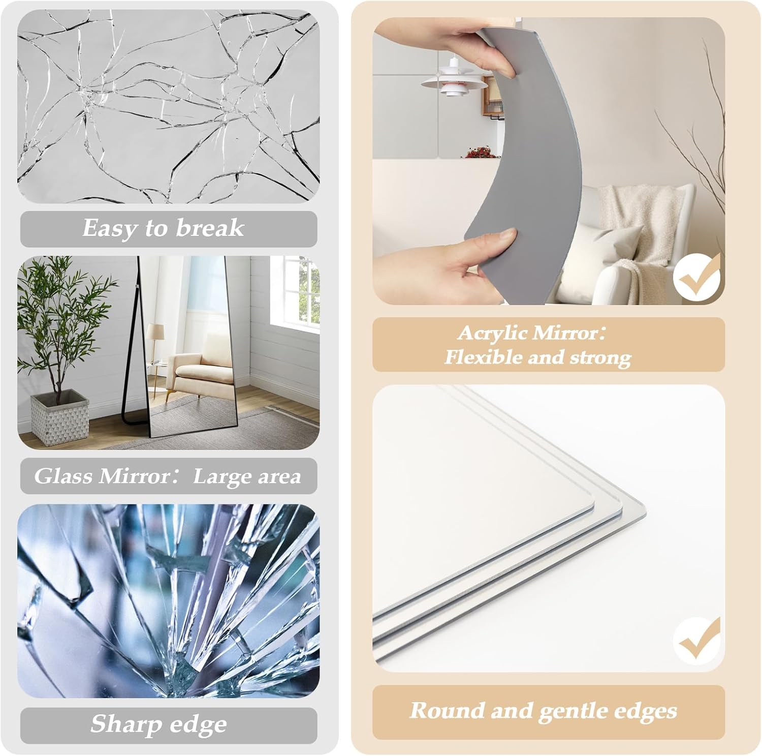Abyssaly 10 Pack Acrylic Mirror Tiles, 11.8" x 11.8" Stick on Mirrors for Wall, Flexible Plastic Mirror Sheets Wall Stickers Small Espejos for Bedroom Home Gym Door