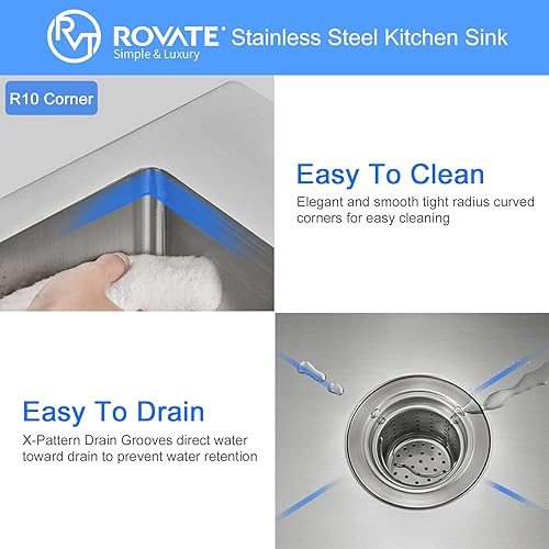 Miniatura 7 de ROVATE Fregadero de cocina de 20 x 16 pulgadas, fregadero de cocina de montaje superior hecho a mano, fregadero de cocina o bar de acero inoxidable