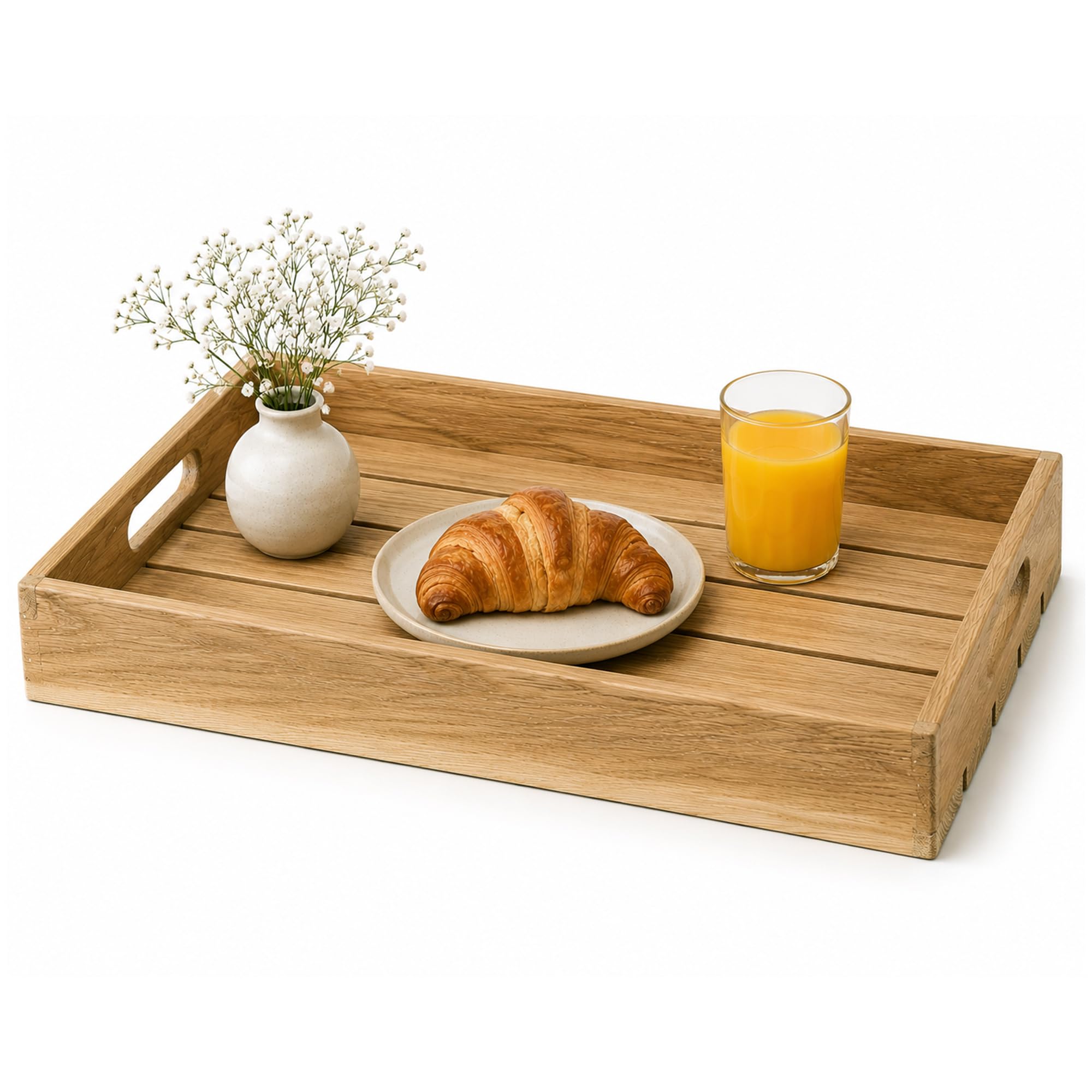 Eichentablett aus Massivholz – Serviertablett aus Eiche mit hohem Rand – Wahlweise 55 x 40 x 8 cm oder 50 x 35 x 8 cm – Holztablett für Frühstück, Küche und Dekoration (55x40x8cm)