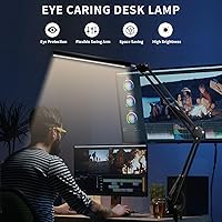 Vista 5 de Lámpara de escritorio LED con abrazadera, luz de escritorio con abrazadera, lámpara de brazo oscilante incluye 3 modos de color y 10 brillo