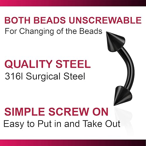 Miniatura 5 de bodyjewellery 6pcs 0.56 oz barra curvada cartílago labio tragus ceja adelante hélice caracola Daith pendiente vertical negro labret Spike Pick tamaño