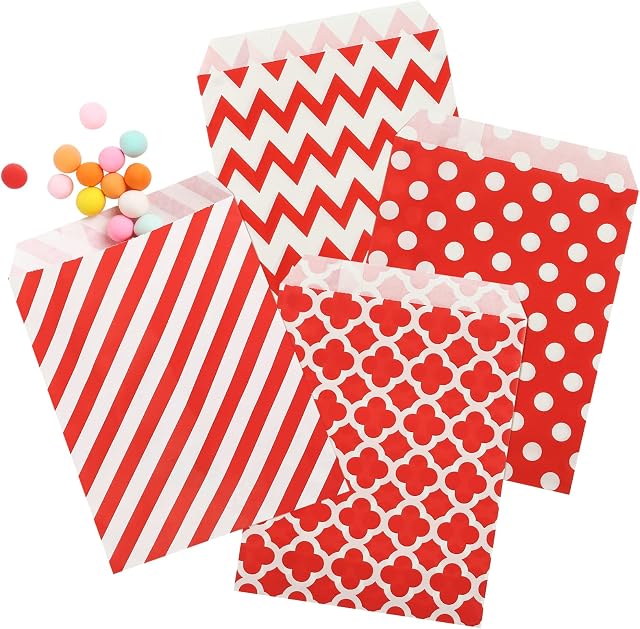 Kesote 100Pcs Valentines Day Paper Bags Treat Bags Candy Bags Sweet Bags for Wedding Anniversary Baby Shower Birthday Celebration Party - 13 x 18 cm