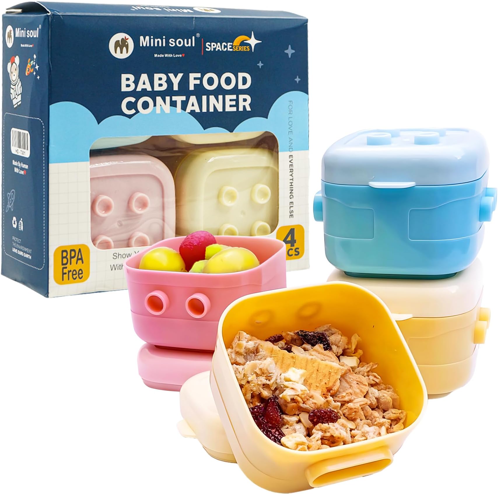 4 Pcs Food Storage Container for Baby, Cover Lid Stackable Milk Container, BPA Free Food Grade Material, Portable Snack Container for Infants, 120ml each, (Pack of 4, Multicolor)