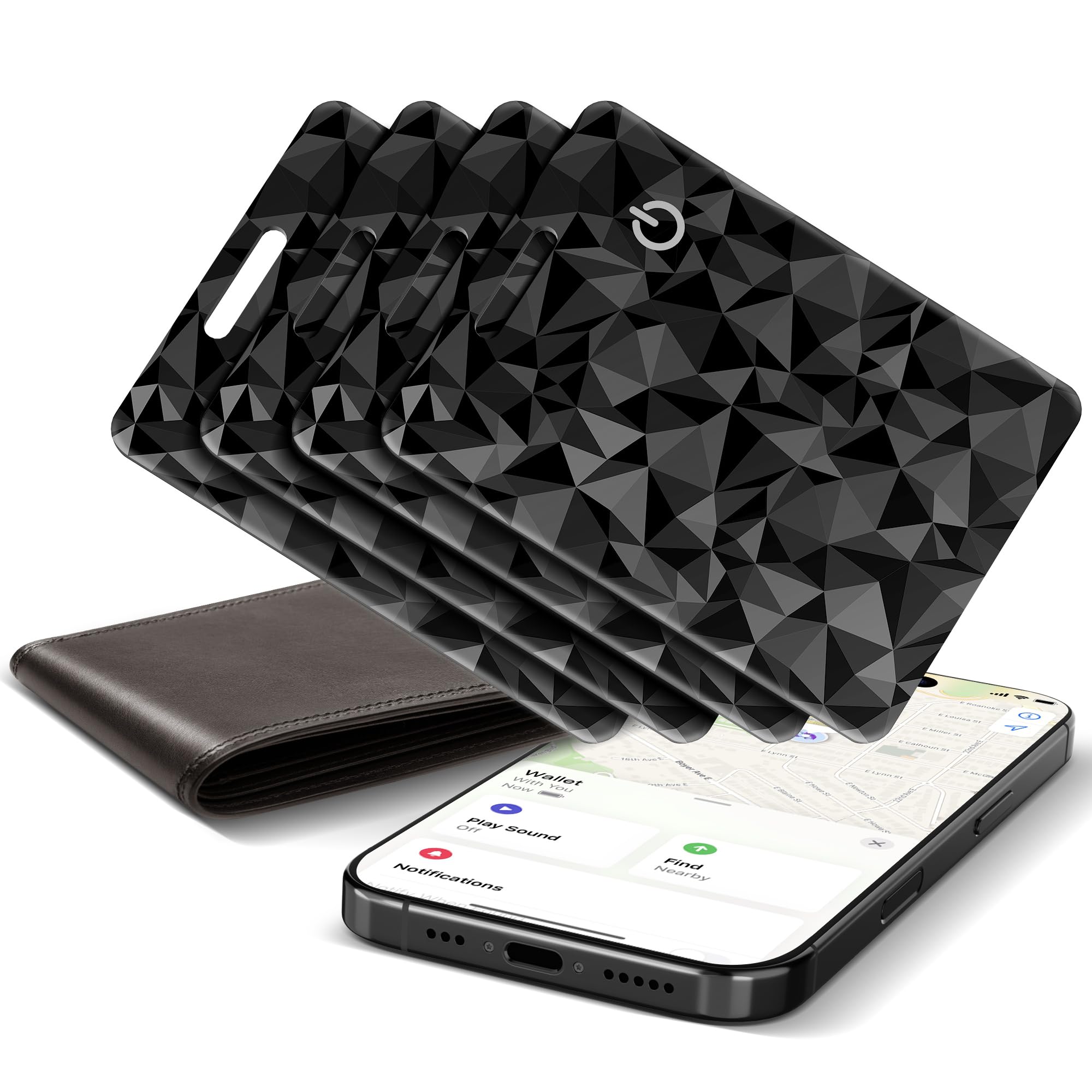 Wallet Tracker Card, Rechargeable Smart GPS Tracker Compatible with Apple Find My,Slim Wallet Tracker and Item Locator for Key, Passport, Purse (4Pcs/Diamond Black)-image-30