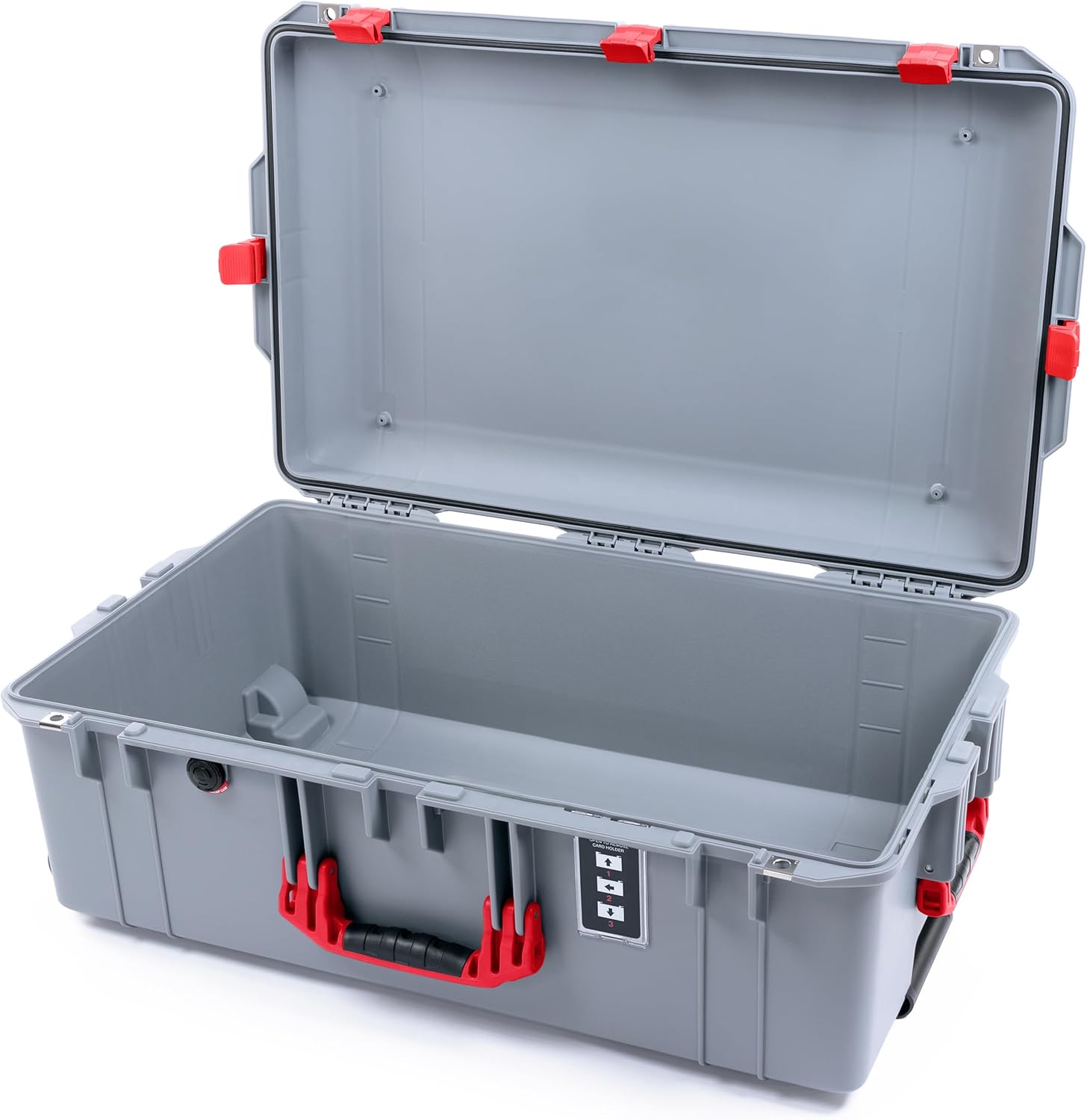 Pelican 1595 Case by ColorCase - Silver - Large Sized Waterproof Case (Case Only) - Red Handles & Latches