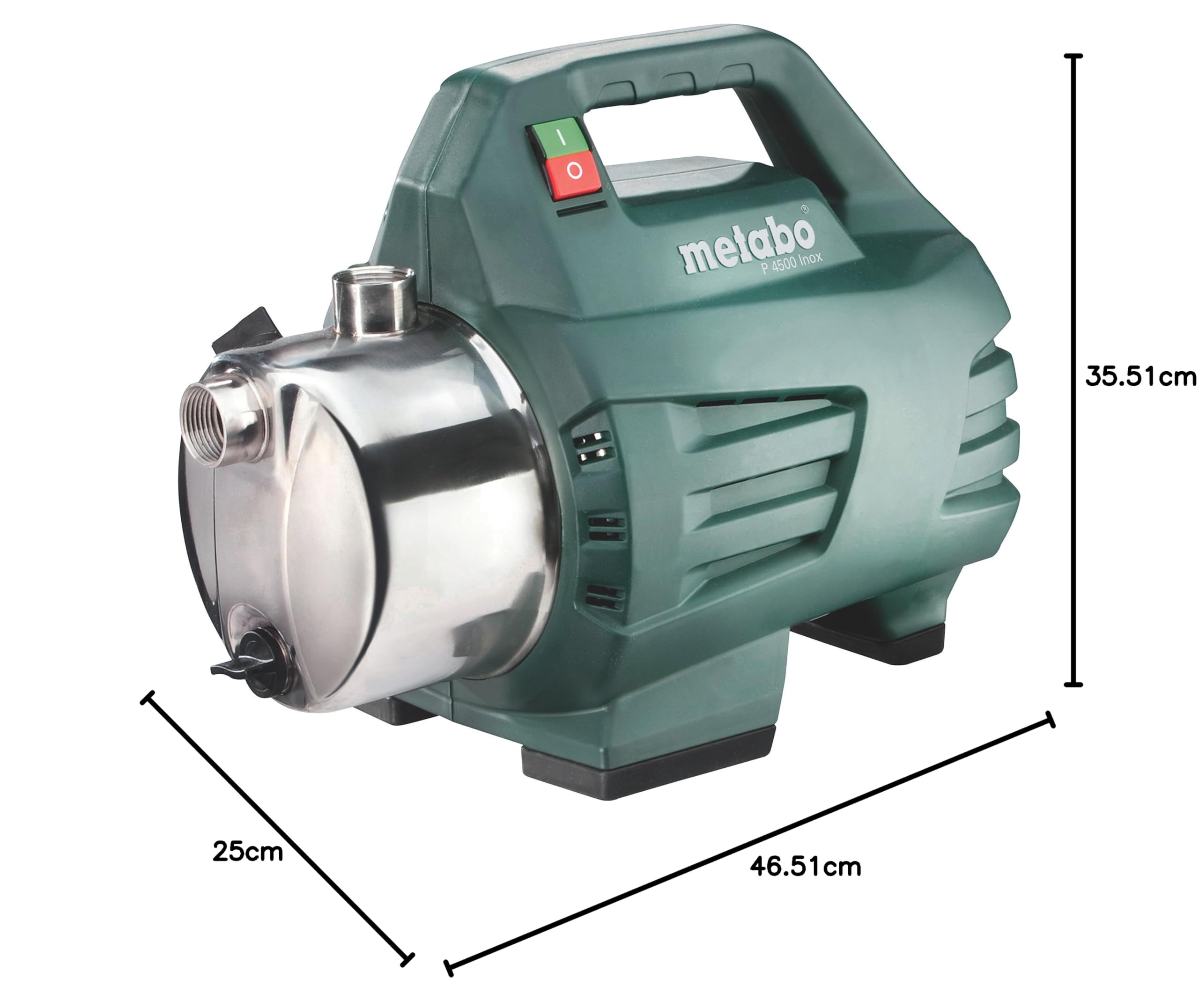 Metabo Gartenpumpe P 4500 Inox (600965000) Karton, Nennaufnahmeleistung: 1300 W, Max. Fördermenge: 4500 l/h, Max. Förderhöhe: 48 m