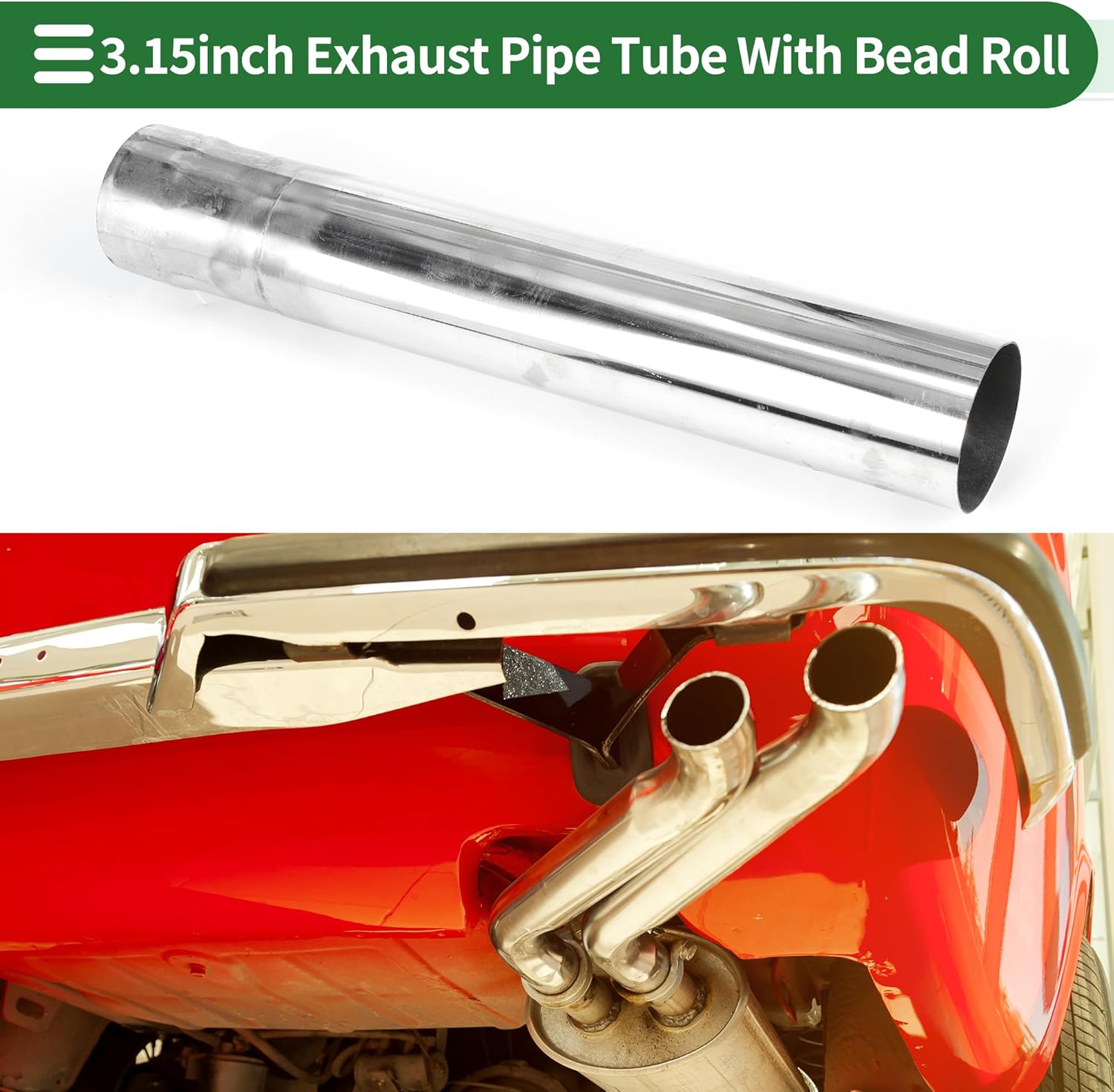 Motoforti 80mm/3.15" OD Straight Mandrel Exhaust Pipe Tube 457mm/18 Length T304 Stainless Steel Piping with Cutted End Universal Fitment Silver Tone