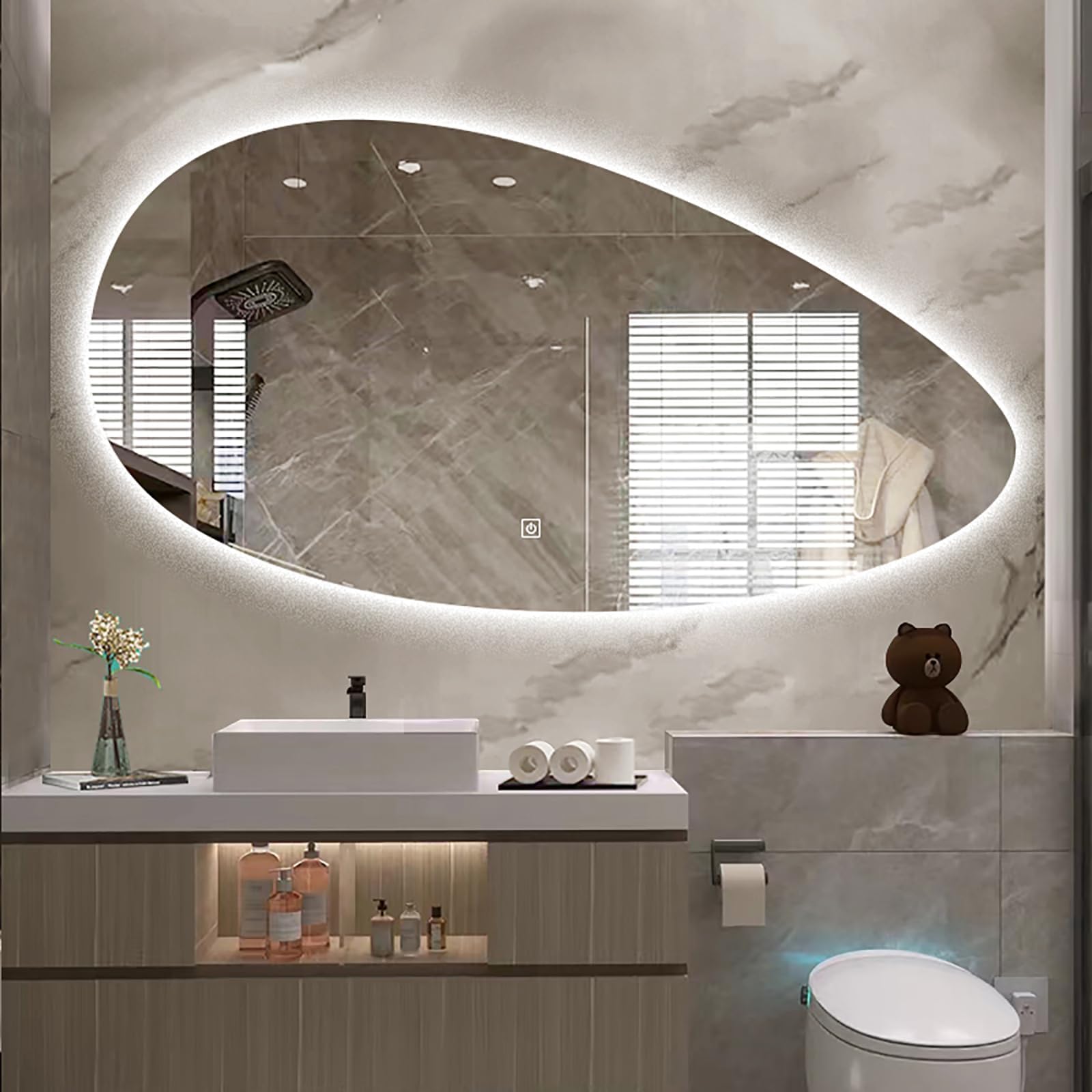 Miroir Asymétrique Bois Salle De Bain 40x30cm Blanc - Miroir Ovale Irrégulier Moderne Décoratif