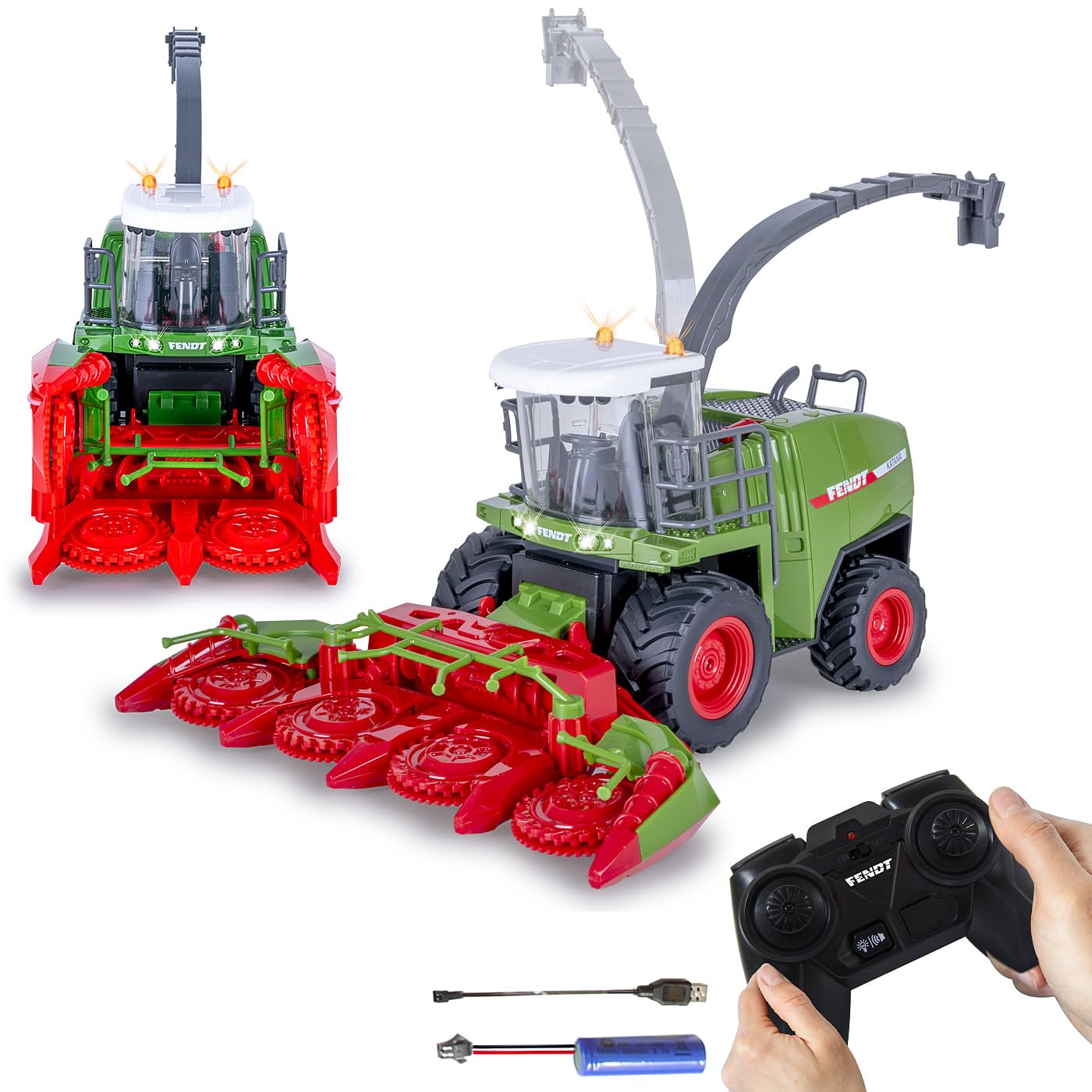 JAMARA 405315 Fendt Katana RC 1:24S - traktor Fendt zabawka, zdalnie sterowany traktor RC dla dzieci, model pojazdu rolniczego, prezent dla dzieci, światło