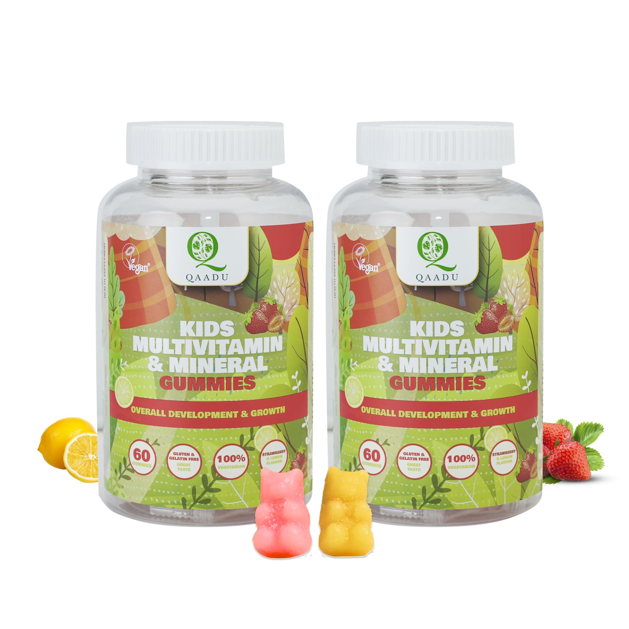 Kids Multivitamin Gummies pack 2 | 60 X 2Gummies | Vitamins A, C, D, E, B12, Zinc | Daily Health, Energy Boost, Immune Support | Strawberry & Lemon Flavor | Power & Strength Gummies