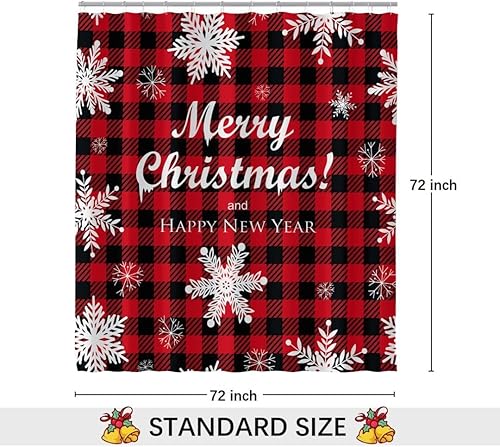 Miniatura 6 de YOSTEV Cortina de ducha de Navidad, cortinas de ducha de copos de nieve de Navidad de búfalo rojo para decoración de baño, cortina de baño de tela