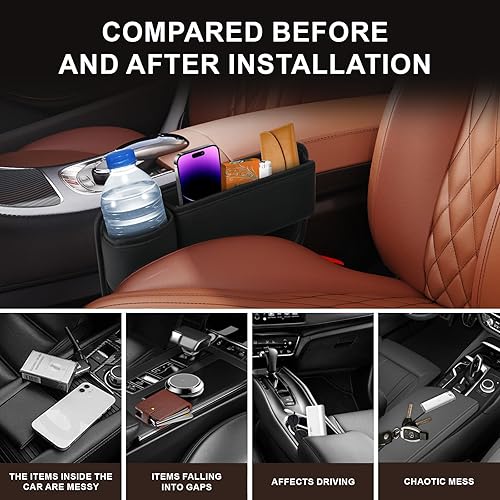 Miniatura 2 de Organizador de espacio para asiento de automóvil, caja de almacenamiento universal para espacio de asiento 2024, soporte de taza de cuero para