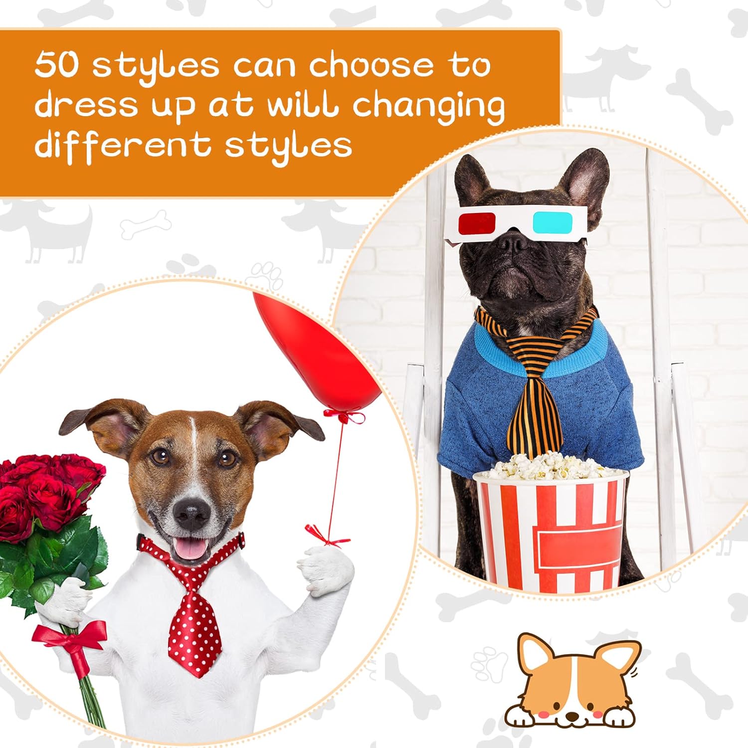 Sadnyy 50 Pcs Dog Neck Tie Adjustable Cat Collars Assorted Patter Puppy Bow Ties Grooming Accessories for Small Pet Dogs Cats Birthday Photography Favor(Elegant Color)