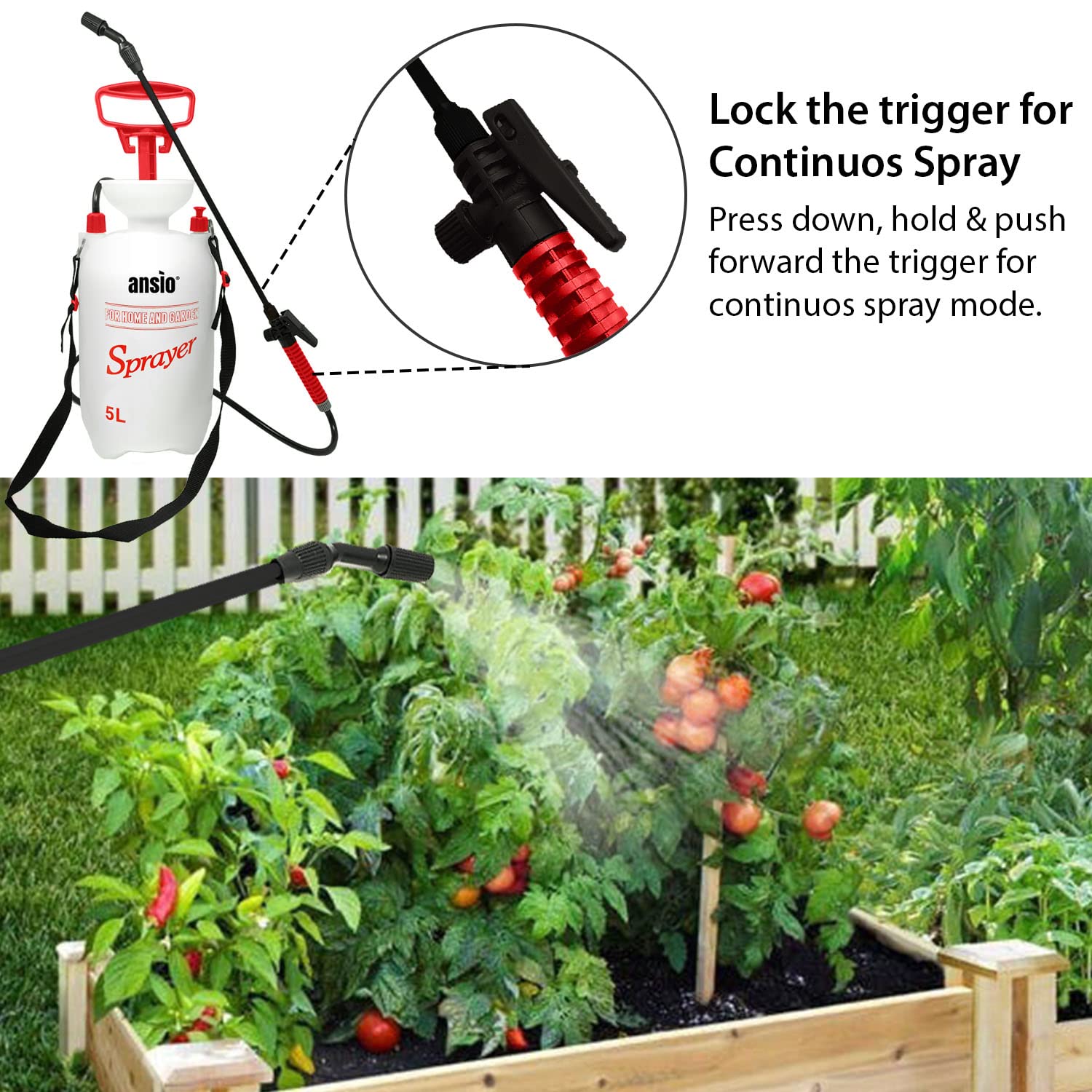 Pulverizador de presión de jardín con lanza de fibra de vidrio - Economy-Blanco/Negro y Blanco/Rojo - 5L Paquete de 2