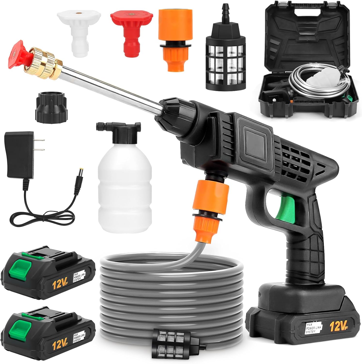 Portable Cordless Pressure Washer with 2 Nozzles, Handheld Battery Powered Water Sprayer with Foam Cannon, Lightweight Cleaning Tool for Car, Bicycle, Patio, Fence, Floor, Garden, Pet