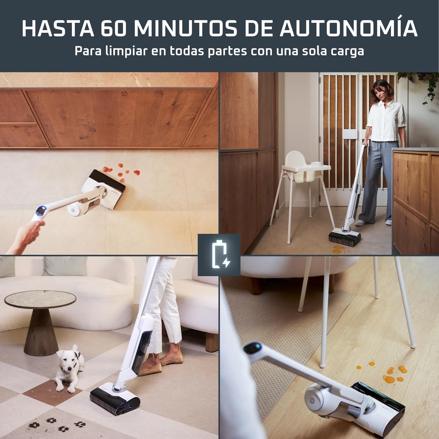 Rowenta X-Clean 10, Aspiradora Fregona Eléctrica Sin Cable, Tecnología Wet & Dry y Dual Edge, Autolimpieza y Secado Automático, Gran autonomía y pantalla LED, Ligera, Flexible, GZ7540WO