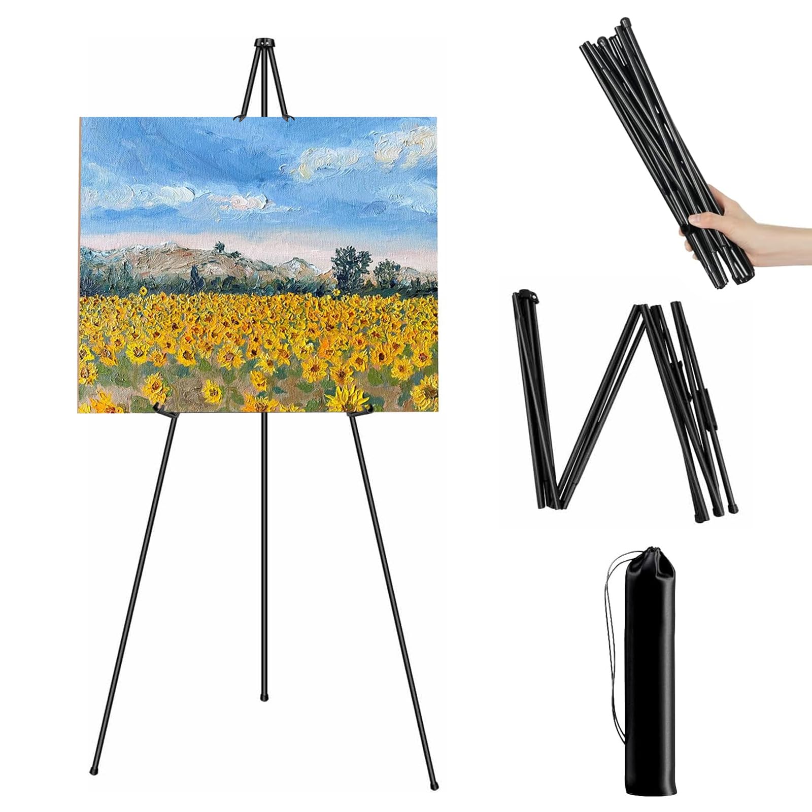 Caballete Plegable,160cm Trípode Caballete Pintura,Caballete para cartel de boda,Ajustable Caballete Plegable,para Pintar, Boda, Presentaciones, Carteles, Exhibiciones de Arte