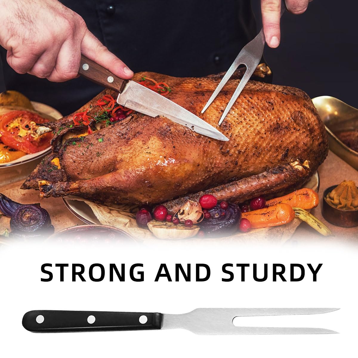 LEEQ Tenedor para Trinchar - Tenedores de Carne de Acero Inoxidable, Tenedor de Barbacoa, Tenedor de Parrilla, Tenedor de Trinchar con Mango Largo, para Cerdo, Pollo, Ternera, Barbacoa, Pavo