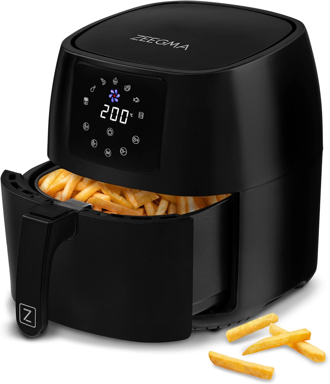 ZEEGMA Knapper Pro friggitrice senza olio 1400W, Temperatura 60-200°C, Tempo di riscaldamento 60s, Cestello e ciotola di grande capacità, Rivestimento in teflon, 8 programmi, Lavabile in lavastoviglie