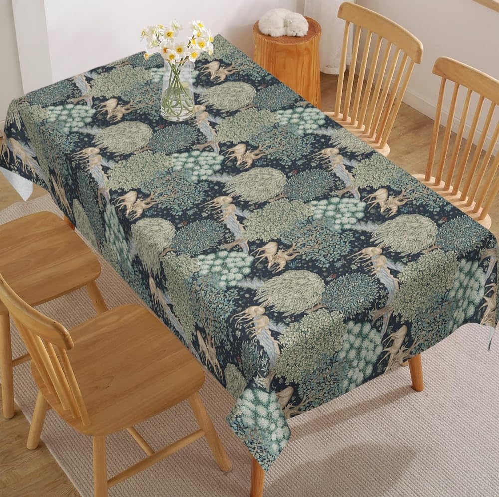 Vintage Floral Botanical Rectangle Tablecloth,Waterproof Stain Resistant Farmhouse Table Cloth,Green Elegant Chic Decorative Table Cover for Dining