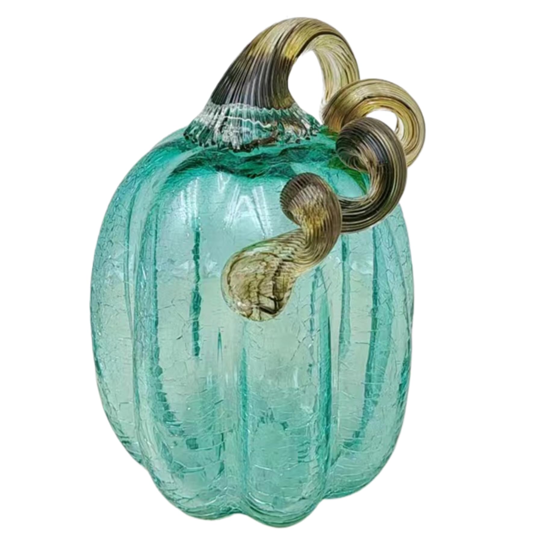 Comebachome 4.3x5.9 Textured Blown Glass Pumpkin, Standing Blue Glass Pumpkin Decor for Fall Style2