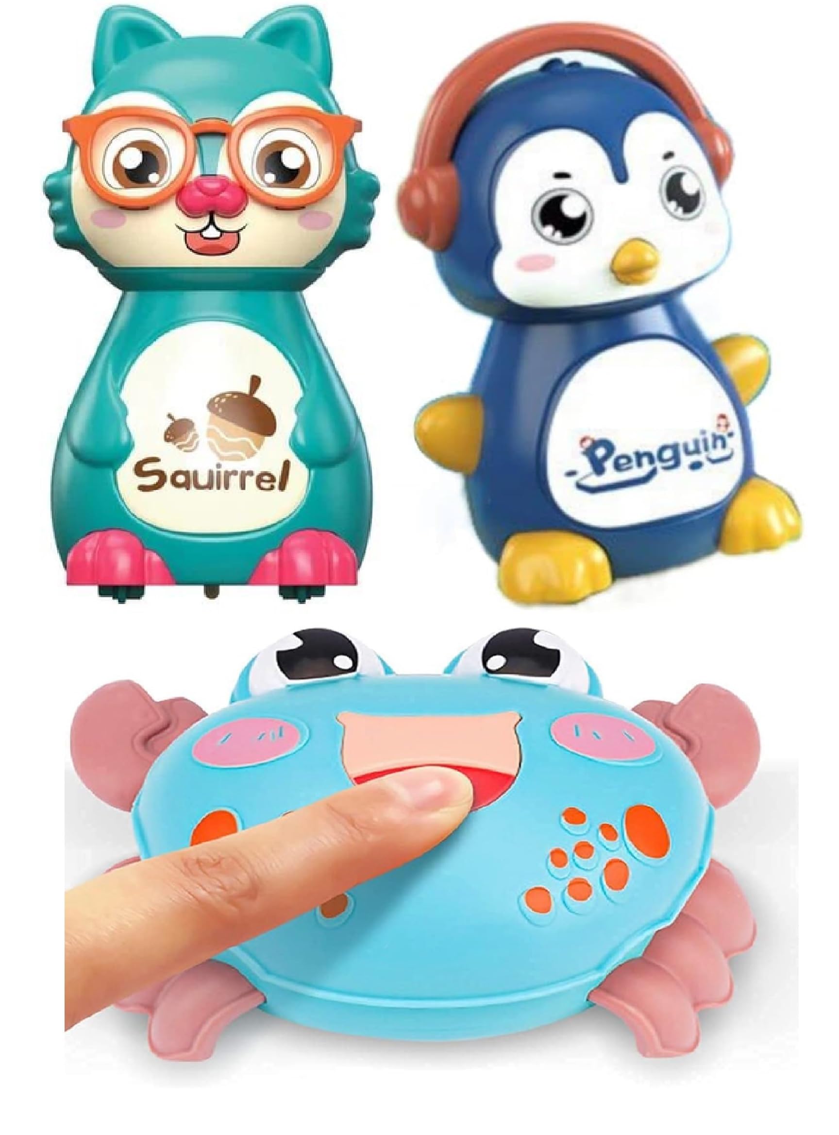 Bestie toys Press and Go Penguin ,Squirrel and Crab Vehicles Toy for 1, 2, 3 Year Old Boy & Girl Baby and Toddlers Bath Toys Press & Go Crawling Toys for Kids(Pack of 3)