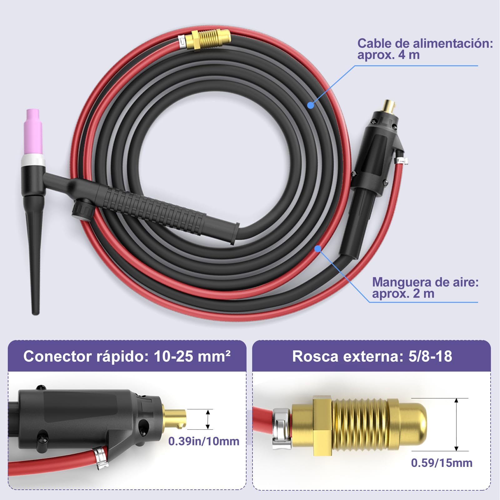 Antorcha TIG de soldadura WP-17FV, refrigerada por aire, antorcha Lift-TIG 150A con paquete de manguera de 4m, compatible con soldadores M-140S/M-180, antorcha TIG argón universal