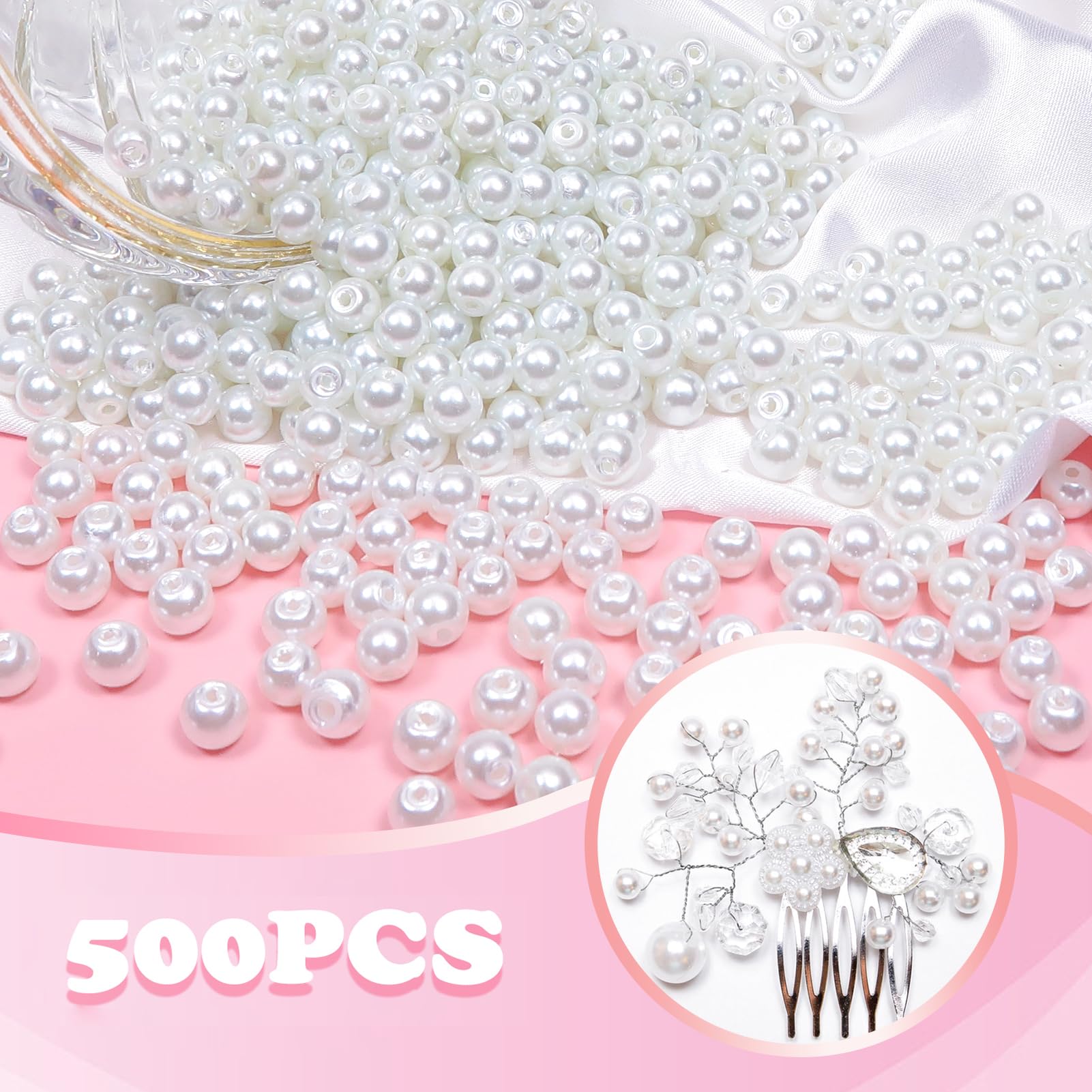 TOAOB 500 stuks Glazen Kralen 6mm Kleine Glaskralen Witte Ronde Faux Parels voor doe-het-zelf Handwerk Halskettingen Armbanden Sieraden Maken