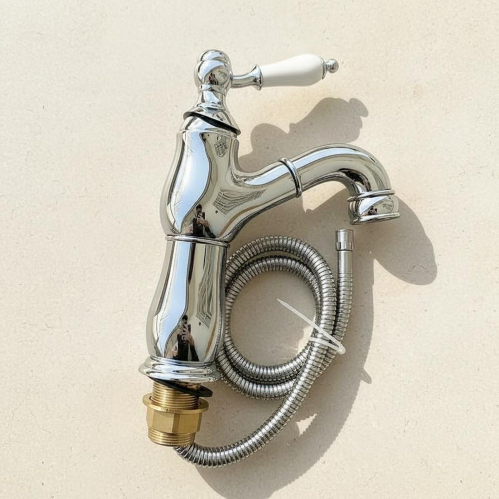 Miscelatore Lavabo Rubinetto Lavandino Rubinetteria Bagno con Miscelazione Calda Fredda Cartuccia Ceramica Testata Fino a Molti Cicli Funzionamento, Oro Zirconio, Estraibile