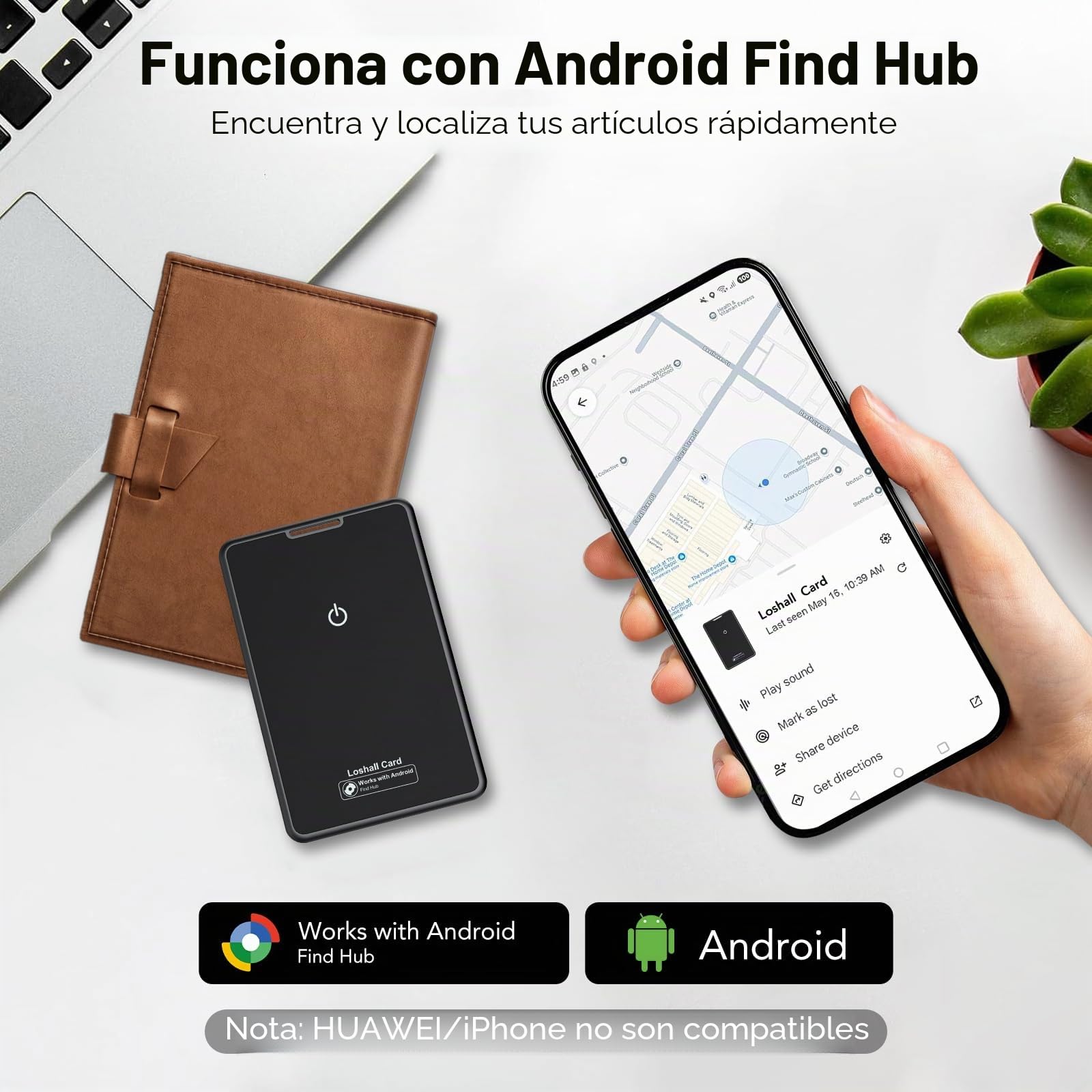 2 Pack 2026 Nuevo Bluetooth 5.4 (sólo Android) Wallet Smart Tracker Card 1.6mm, 6 Años Batería, IP68 Impermeable, Tracker Localizador Bluetooth con Google Find Hub para Cartera/Maleta/Pasaporte, Negro