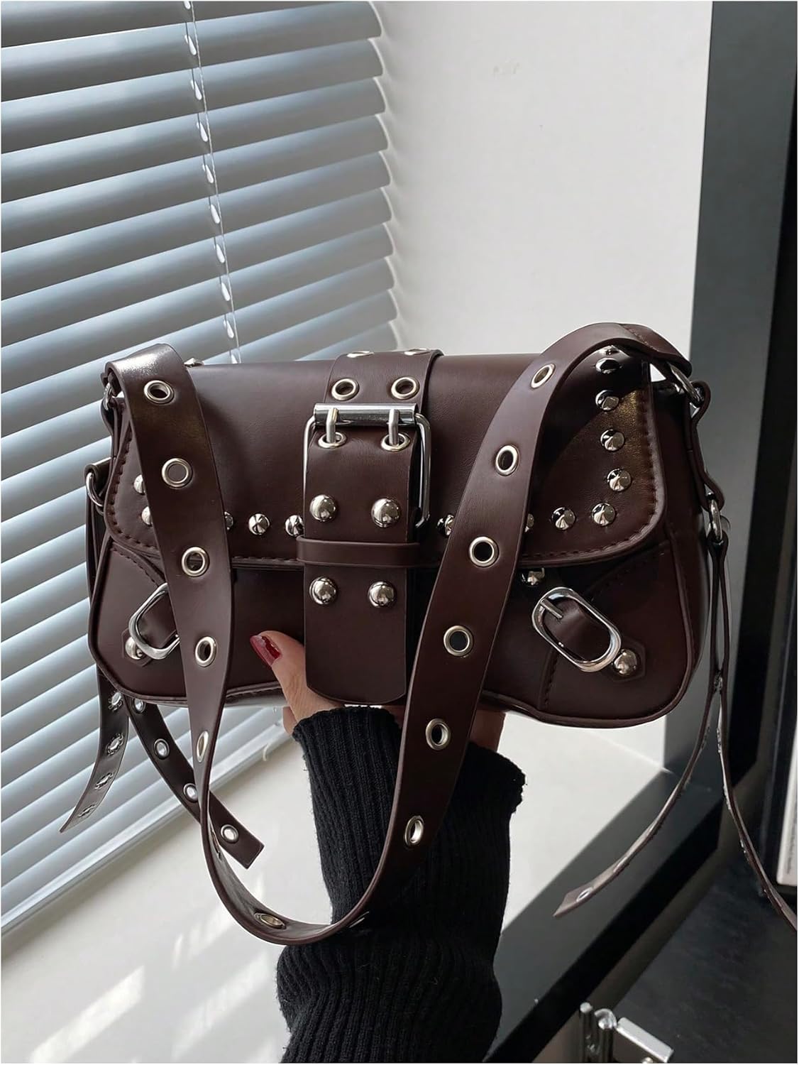 GORGLITTER Women's Y2k Purse Studded Shoulder Bags PU Leather Clutch Small Purse - Image 4