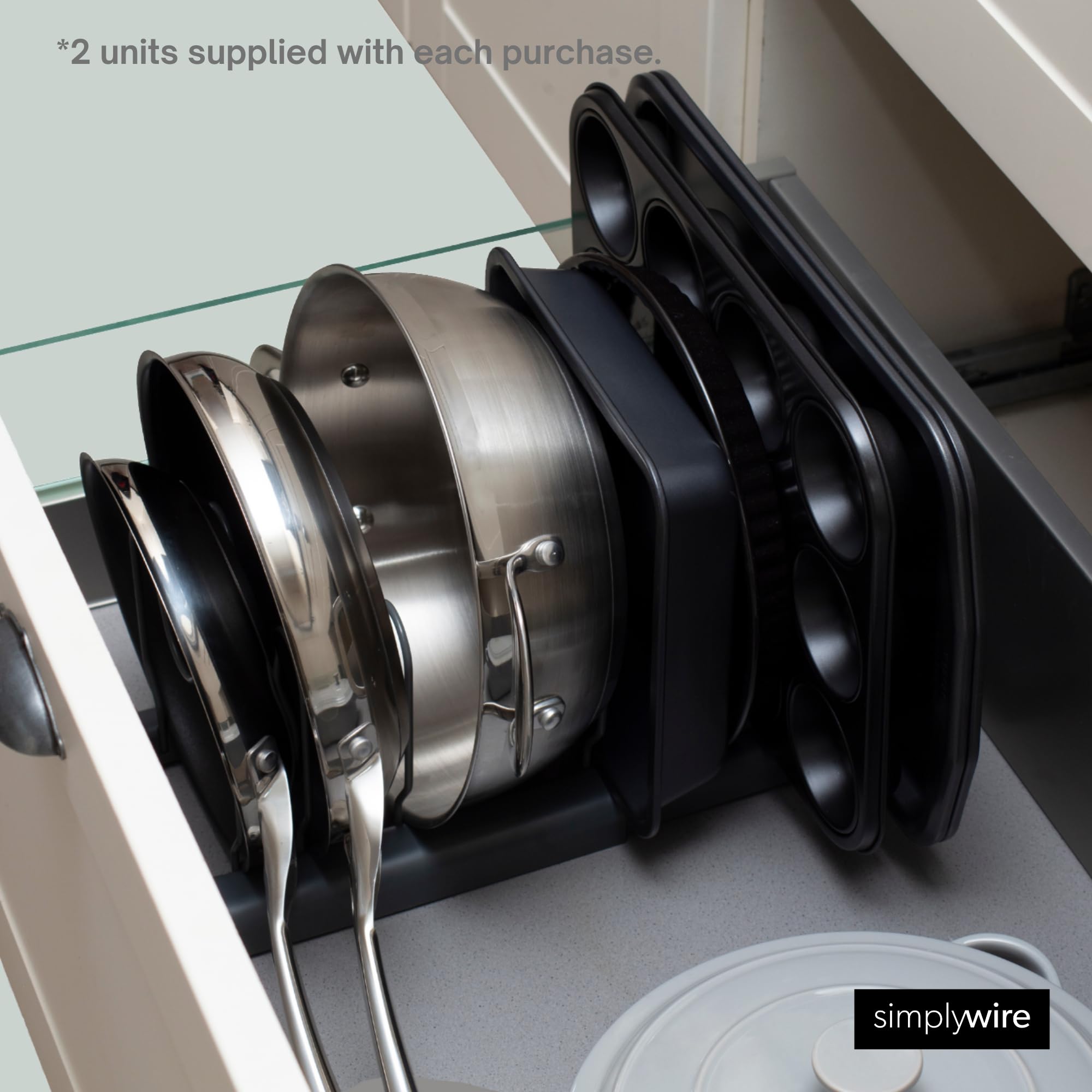 simplywire - Expandable Baking Tray and Chopping Board Rack - Pack of 2 - Pan Lid Storage - Kitchen Cupboard Organiser - Black - Image 3