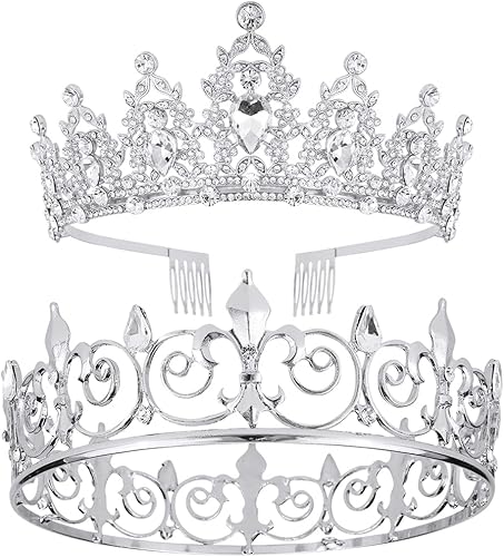 AOPRIE King & Queen Artemis Tiara y corona para mujeres y hombres cristal