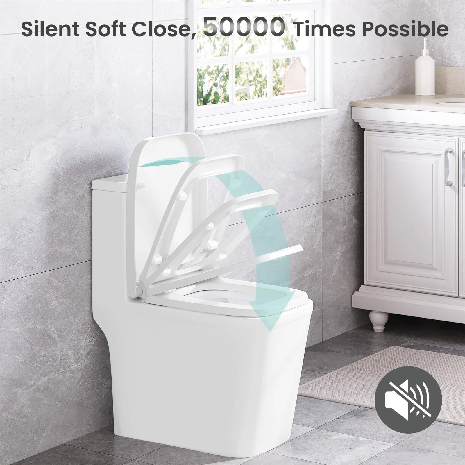 Asiento de inodoro, Plastic Square Soft Close Toilet Seat