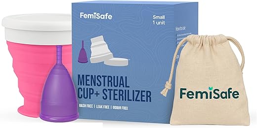 FemiSafe Reusable Menstrual Cup with Collapsible Silicone Sterilizer – Small Size (Pack of 1) | Odourless, Rash-Free, BPA-Free | Medical Grade...