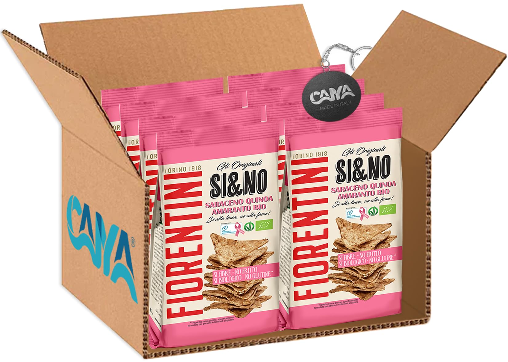 Fiorentini Si&No Mini Gallette Triangolari di Grano Saraceno con Quinoa e Amaranto no Fritti (Senza Glutine - Gluten Free) 80g [CAIYA® BOX da 8 Confezioni]
