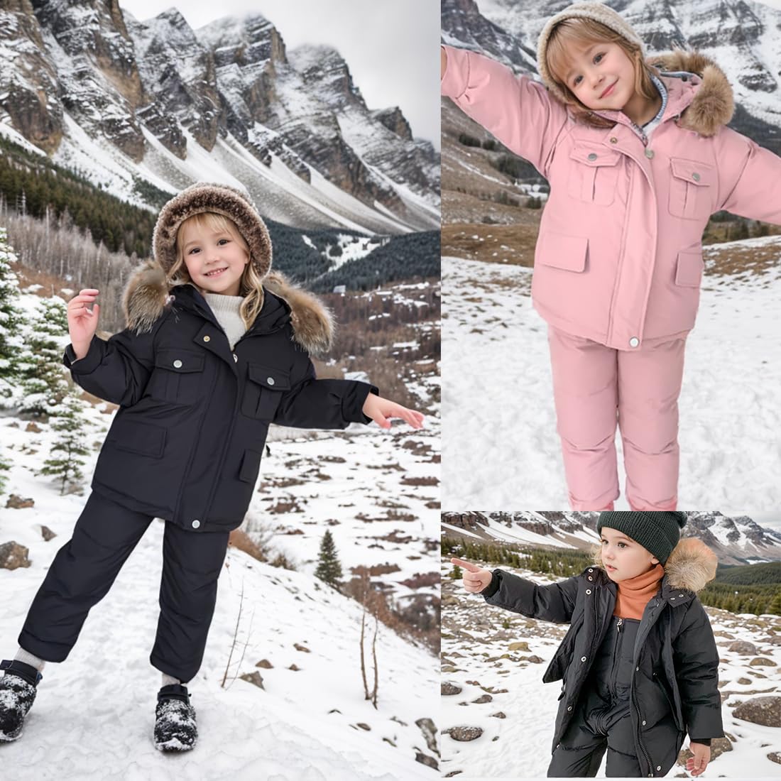 Bebé Conjunto de Trajes de Nieve Niños Niñas Abrigos de Pluma Pantalones de Babero 2 Piezas Traje de Esquí Invierno de Nieve Chaquetas Pantalón de Esquí