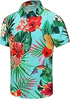 Vista 45 de SheLucki - Camisa hawaiana para hombre, unisex, de manga corta, con botones, para la playa y el verano, ropa casual estampada con sombra de palmas
